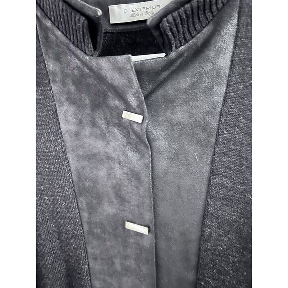 D. Exterior Made In Italy Black Wool Faux Leather Trim Snap Front Cardigan M - Picture 3 of 9